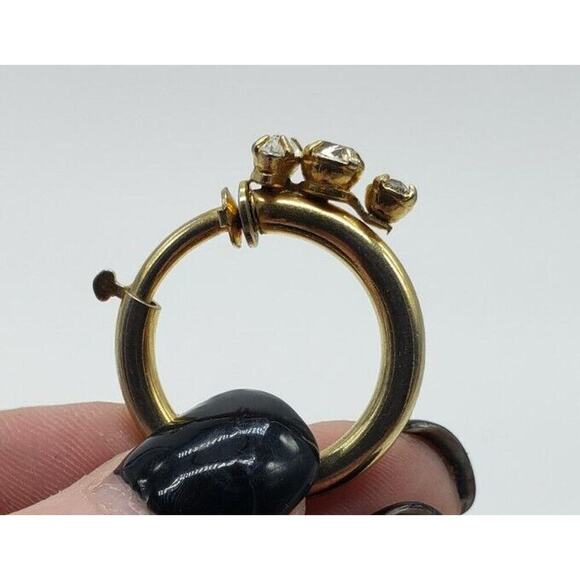 Vintage Antique Gold Hoop Earrings Rhinestones Non Pierced Push Back Clip - Picture 5 of 16